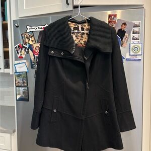Steve Madden Black Pea Coat with Leopard Lining